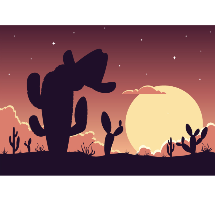 Cactus Sunset Silhouette kids wall mural - TenStickers