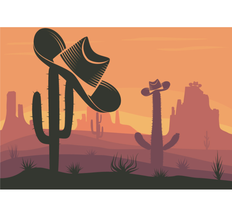 Animal wall mural cactus with cowboy hat - TenStickers