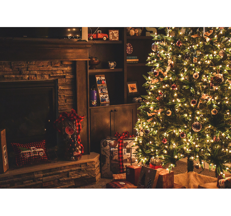 Christmas wall mural celebratory tree lighting - TenStickers