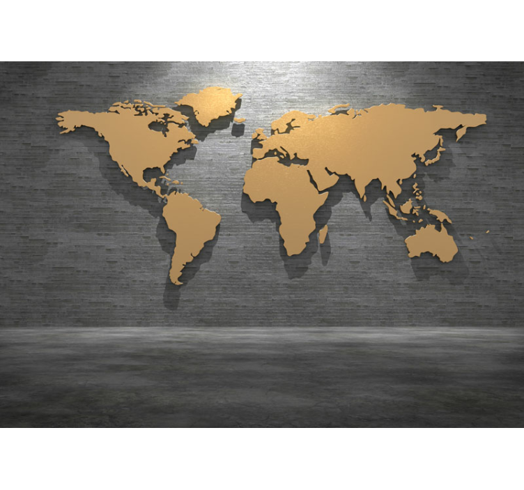 World map wall mural golden world map - TenStickers