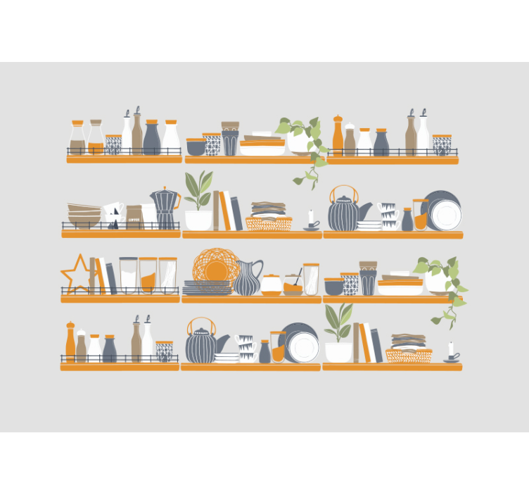 Dining room wall mural stylish shelf arrangement - TenStickers
