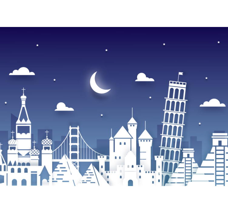 Famous Landmarks Silhouette city wall mural - TenStickers