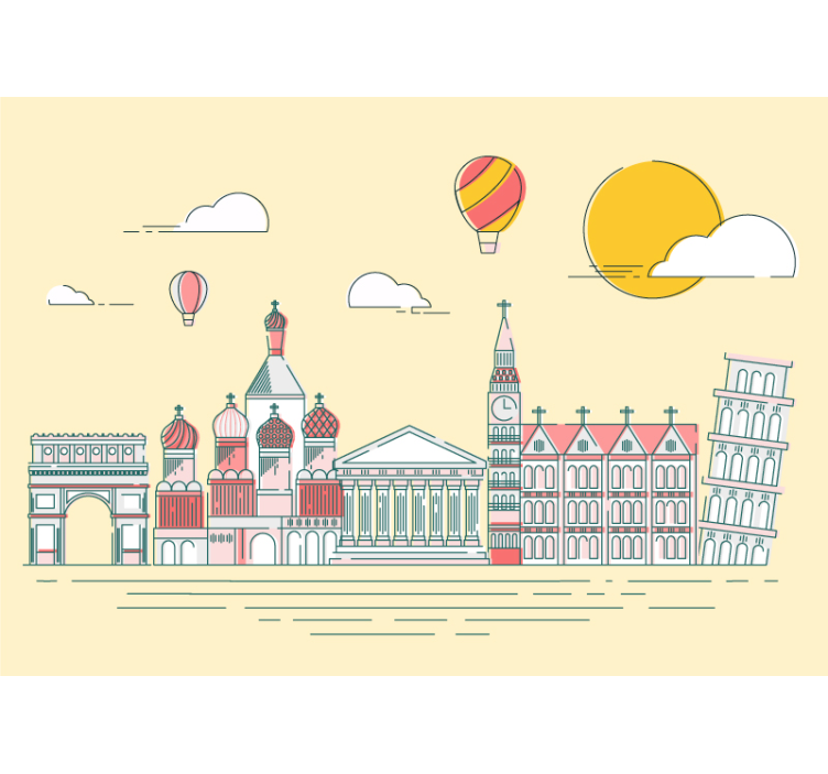 City wall mural famous landmarks skyline - TenStickers