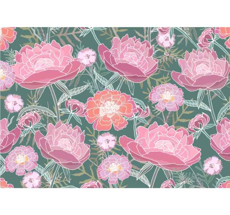 Peony flower composition flower wall mural - TenStickers