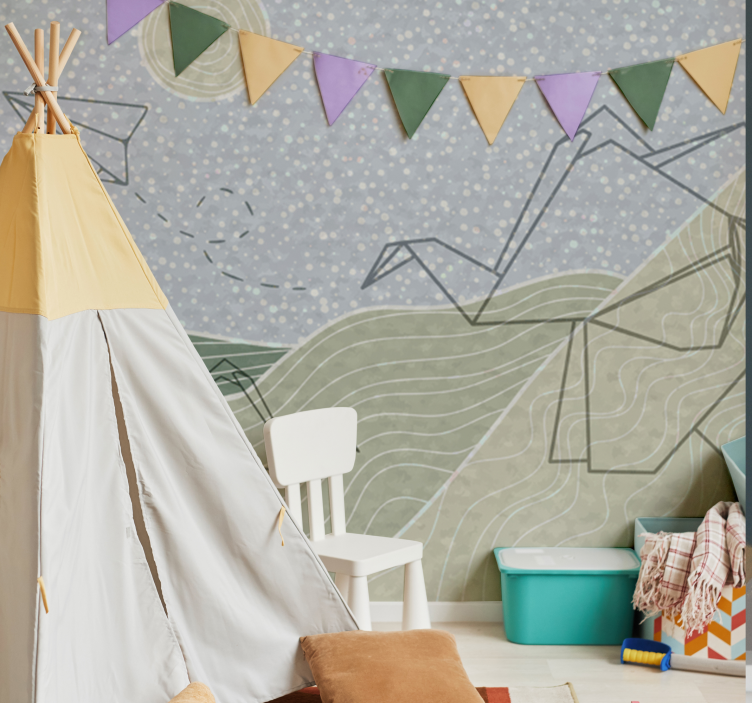 Japandi elephants design kids wall mural - TenStickers