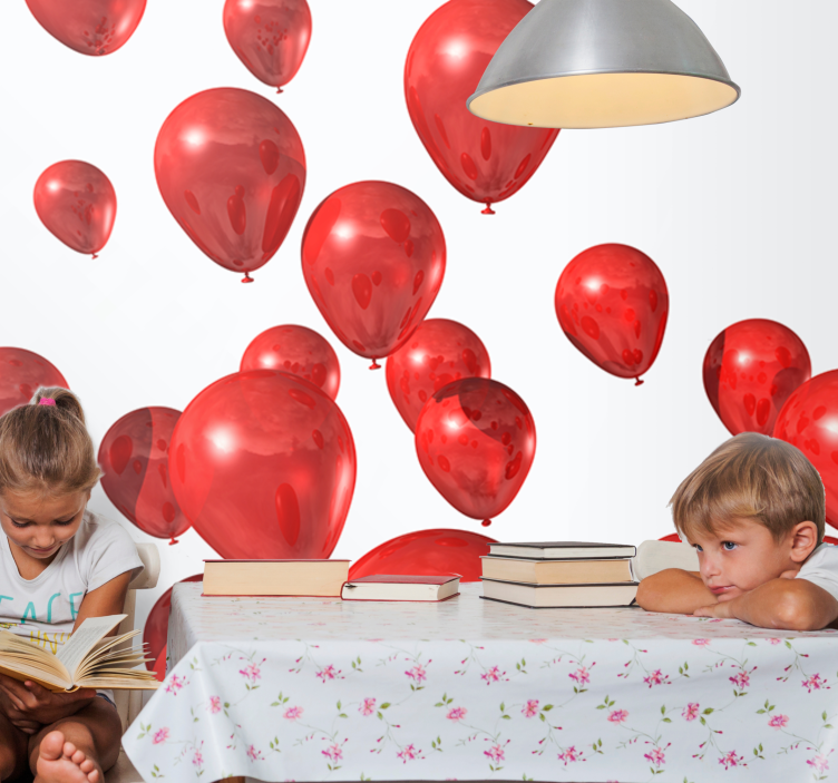 Love wall mural with festive red balloons - TenStickers