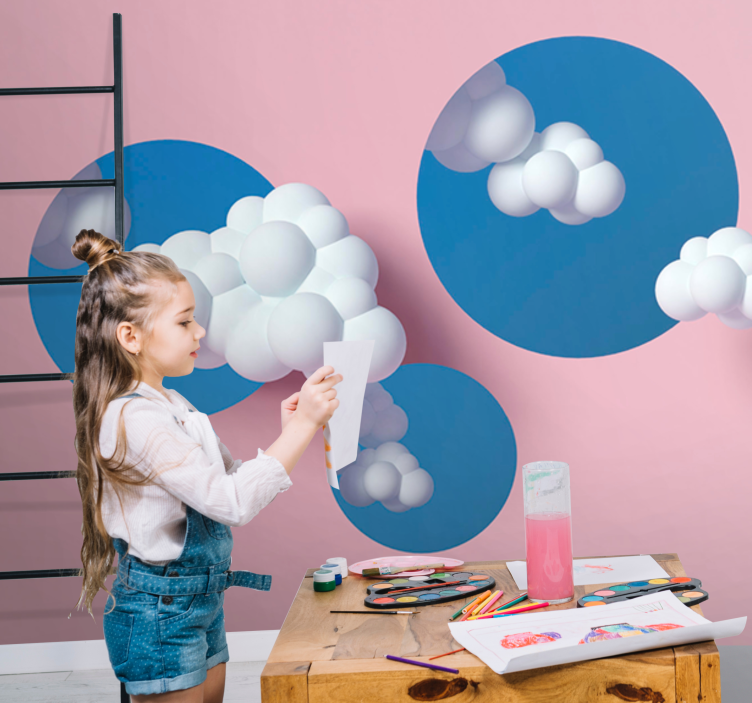 Abstract wall mural puffy clouds play - TenStickers