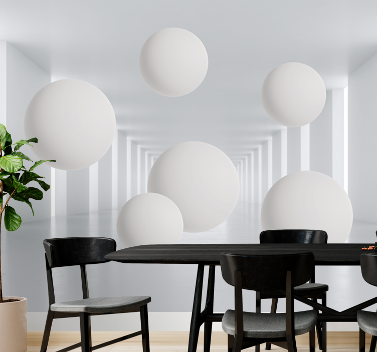 Abstract wall mural with floating white spheres - TenStickers