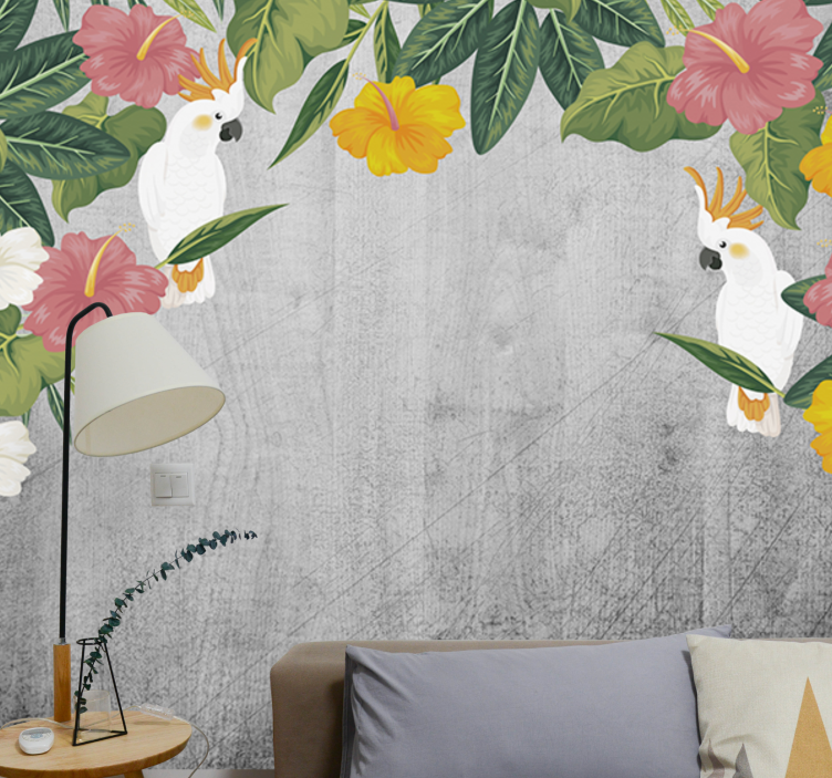 Animal wall mural cockatoo floral frame - TenStickers