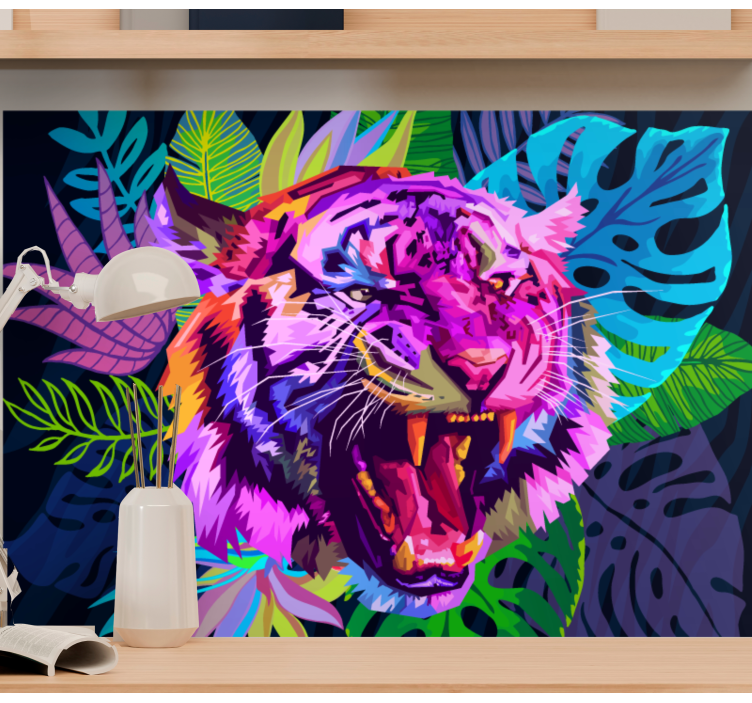 Animal wall mural colorful tiger head - TenStickers