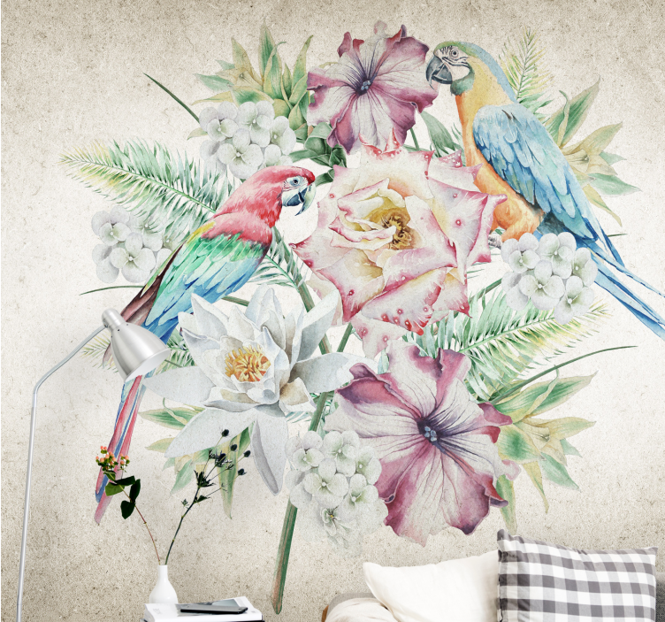 Animal wall mural colorful tropical birds - TenStickers