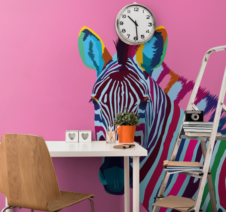 Animal wall mural colorful zebra portrait - TenStickers