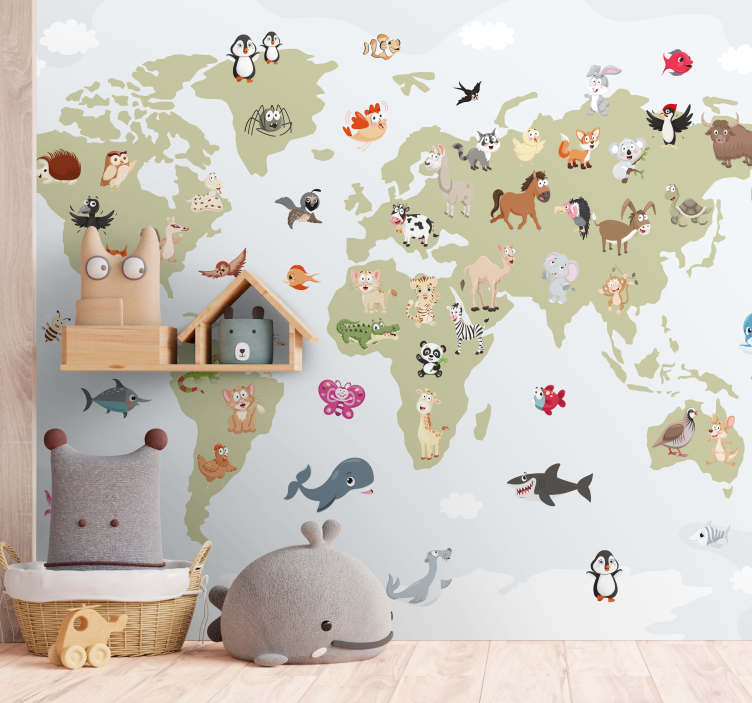 Animal wall mural creatures of the world map - TenStickers