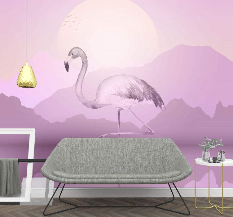 Animal wall mural elegant flamingo silhouette - TenStickers