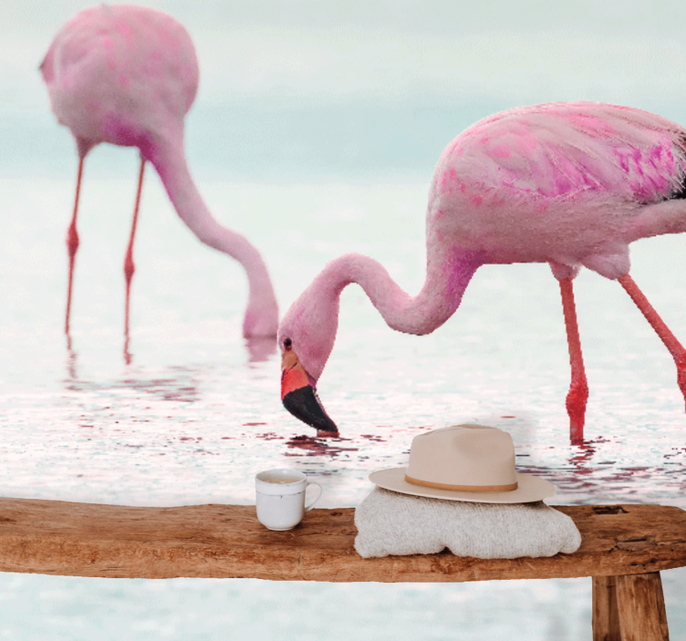 Animal wall mural flamingo feeding scene - TenStickers