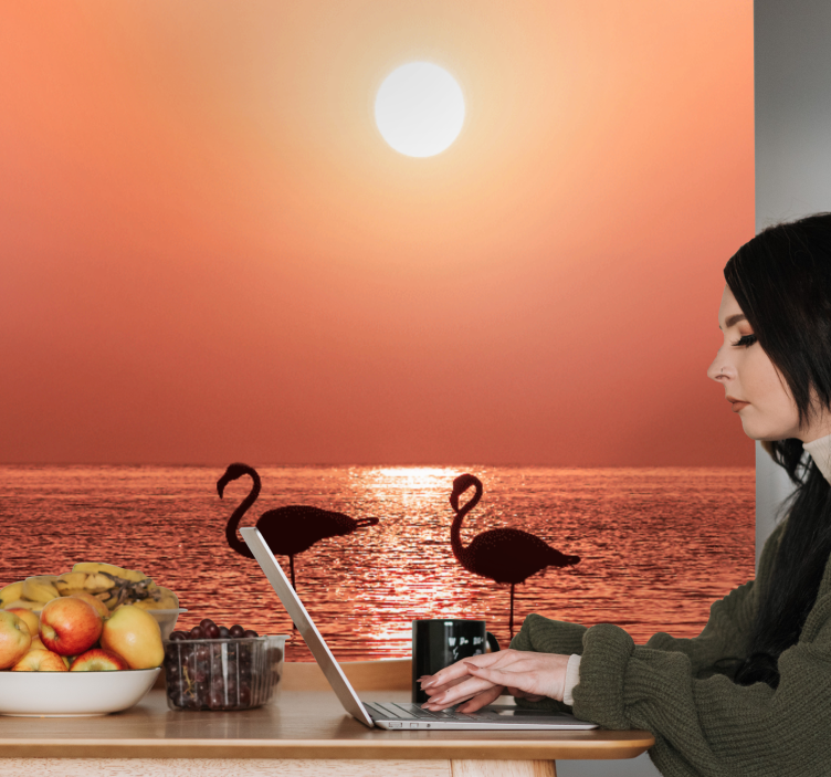 Animal wall mural flamingo sunset scene - TenStickers