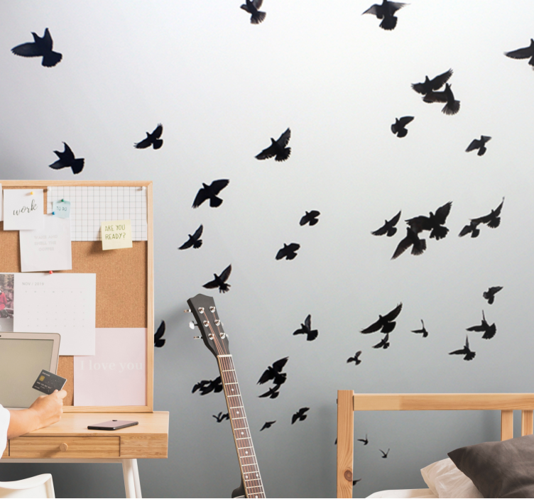 Animal wall mural flying black birds - TenStickers