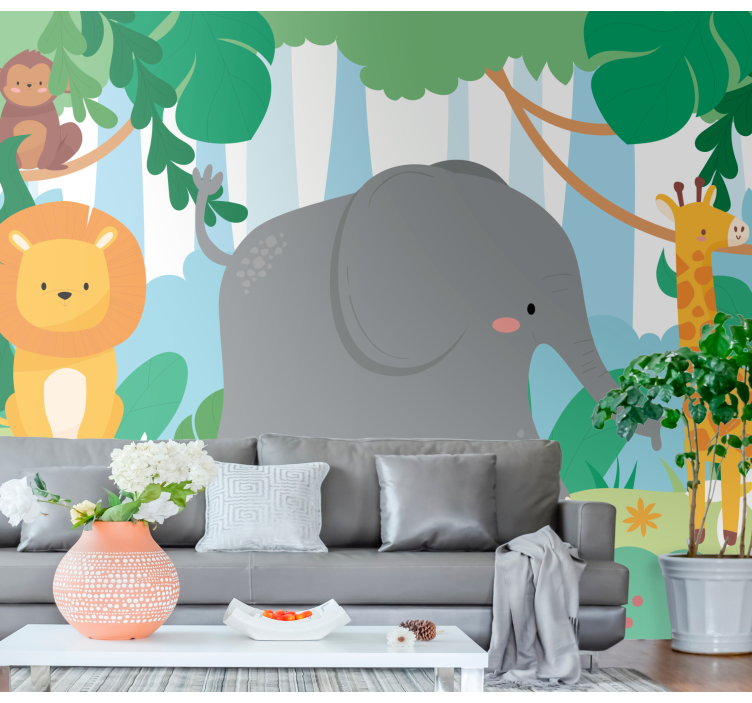 Animal wall mural friendly jungle creatures - TenStickers