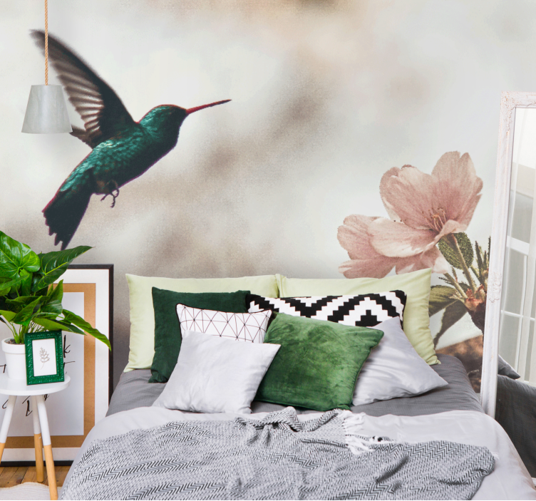 Animal wall mural hummingbird and blossom - TenStickers