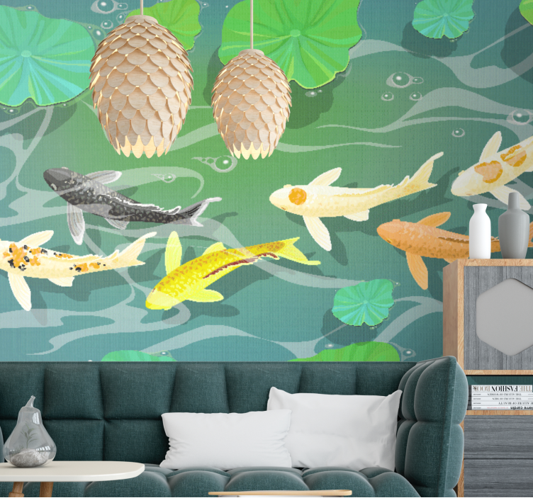 Animal wall mural koi fish pond - TenStickers