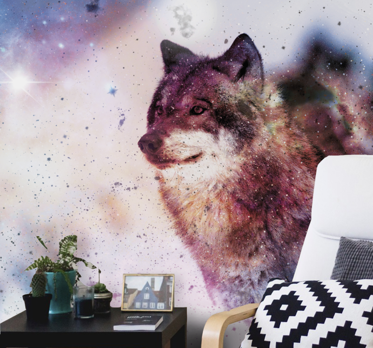 Animal wall mural of the lone cosmic wolf - TenStickers