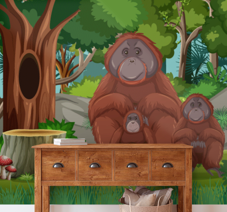 Animal wall mural orangutan family scene - TenStickers