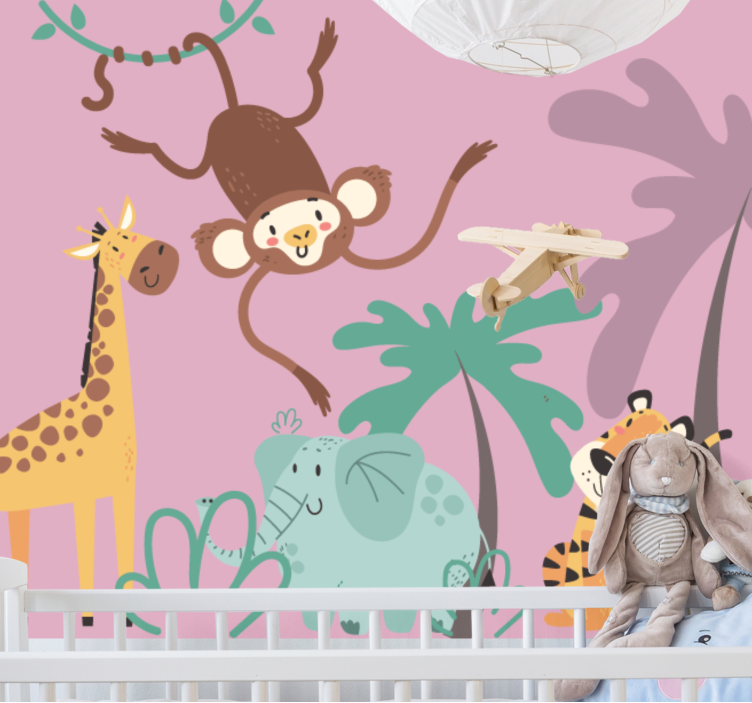 Animal wall mural playful jungle companions - TenStickers