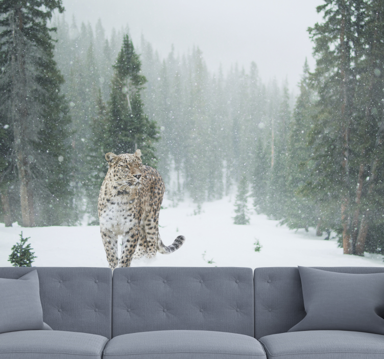 Animal wall mural snowy leopard stroll - TenStickers