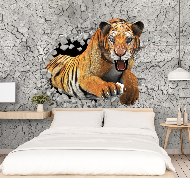 Animal wall mural tiger breaking through - TenStickers