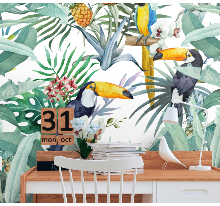 Animal wall mural toucans among foliage - TenStickers