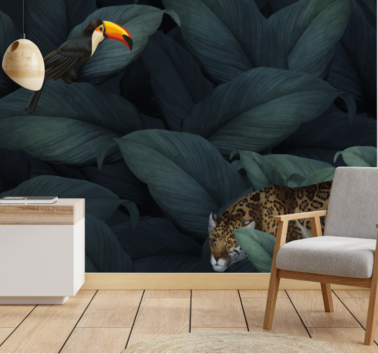 Animal wall mural tropical birds and leopards - TenStickers