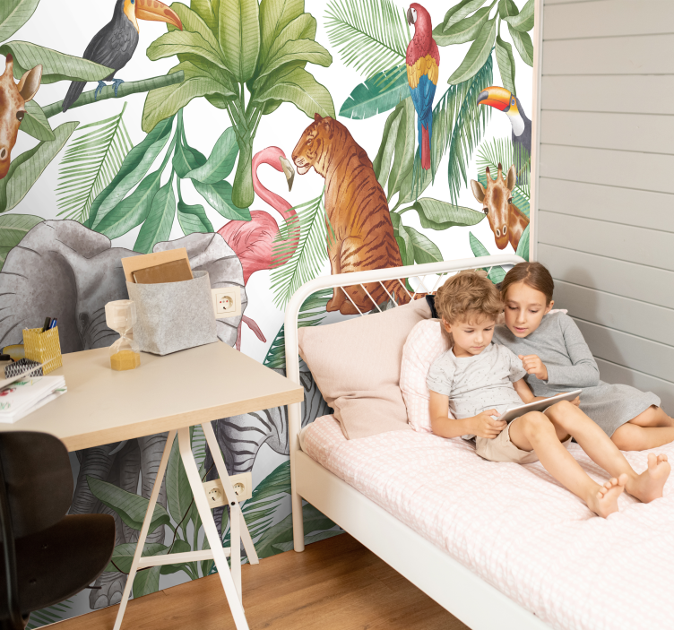 Aquarella animals design jungle wall mural - TenStickers