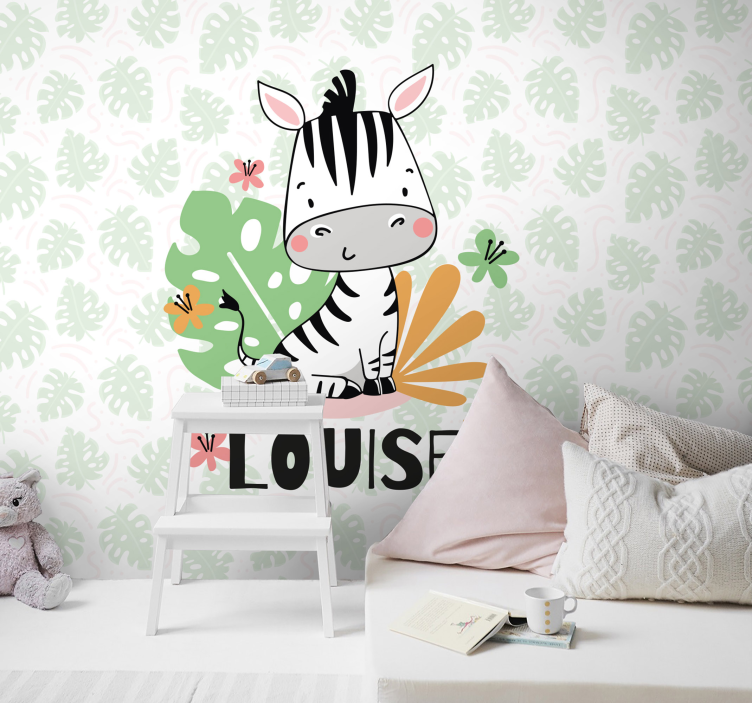 beautiful zebra for kids custom wall mural - TenStickers