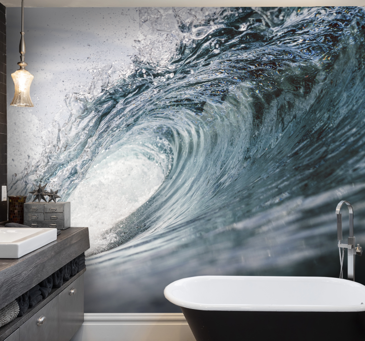 Big waves on the sea wall mural - TenStickers