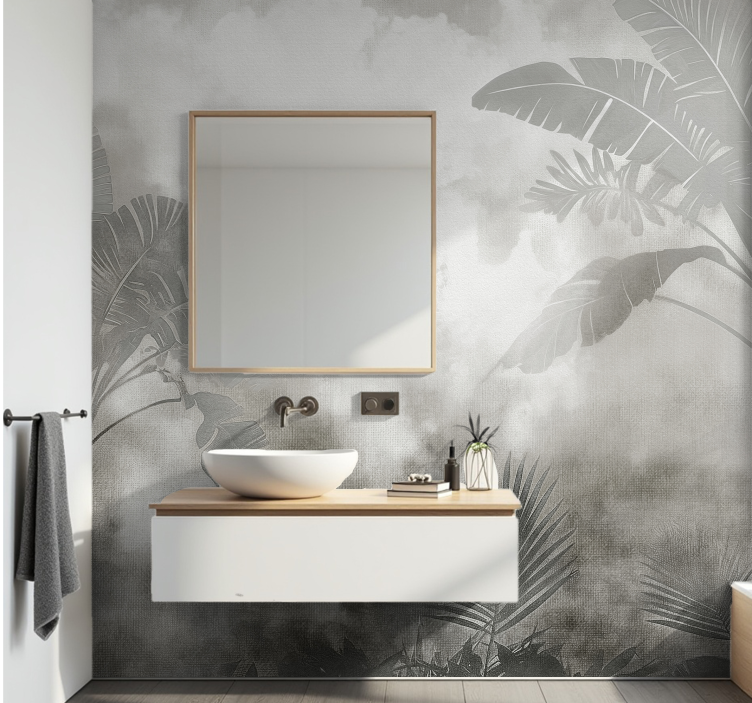Black and white palms bathroom wall mural - TenStickers