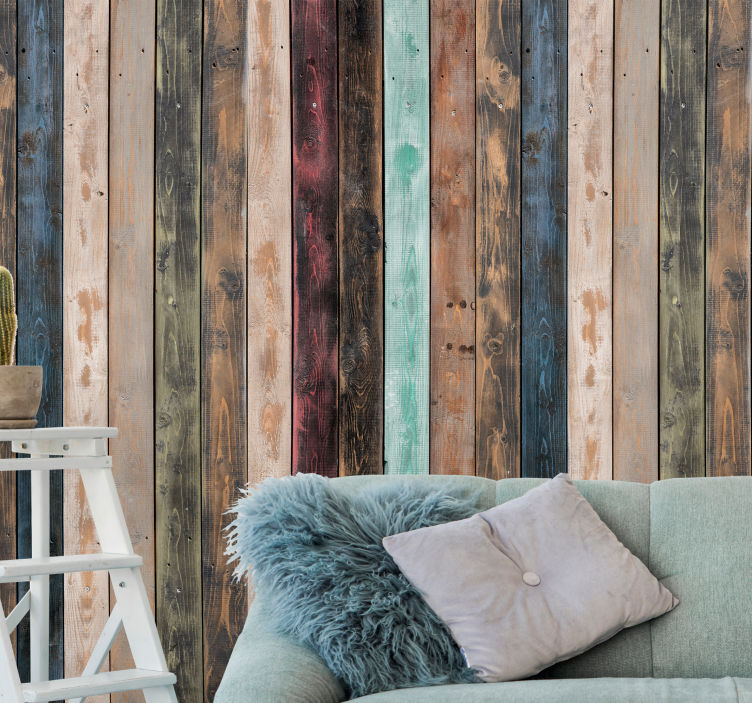 Brick wall mural with wood plank texture - TenStickers