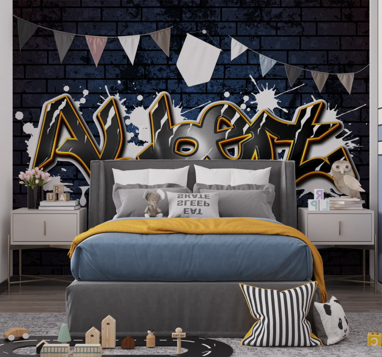 brick wall with name murals for teenage bedrooms - TenStickers