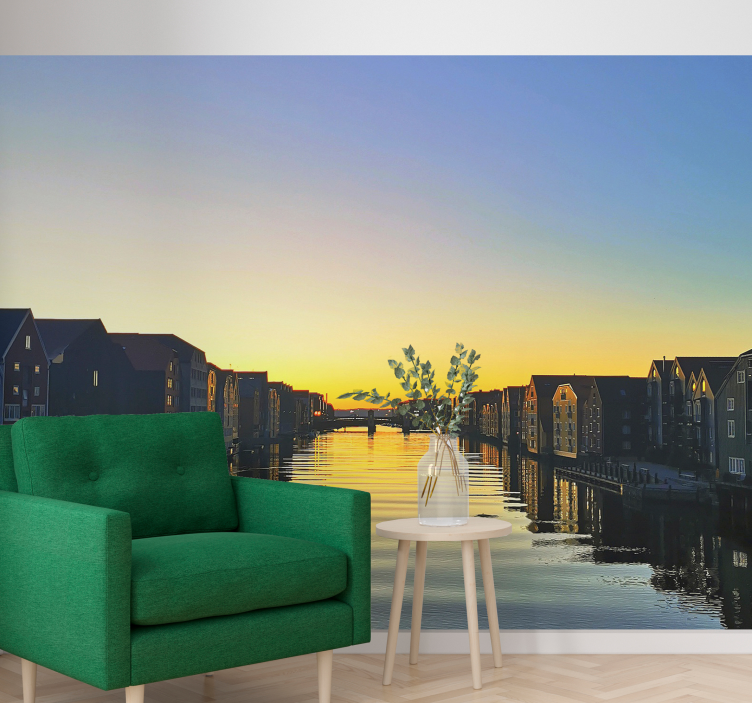 Canal Sunset Reflection city wall mural - TenStickers