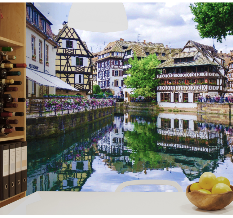 Charming riverside village city wall mural - TenStickers