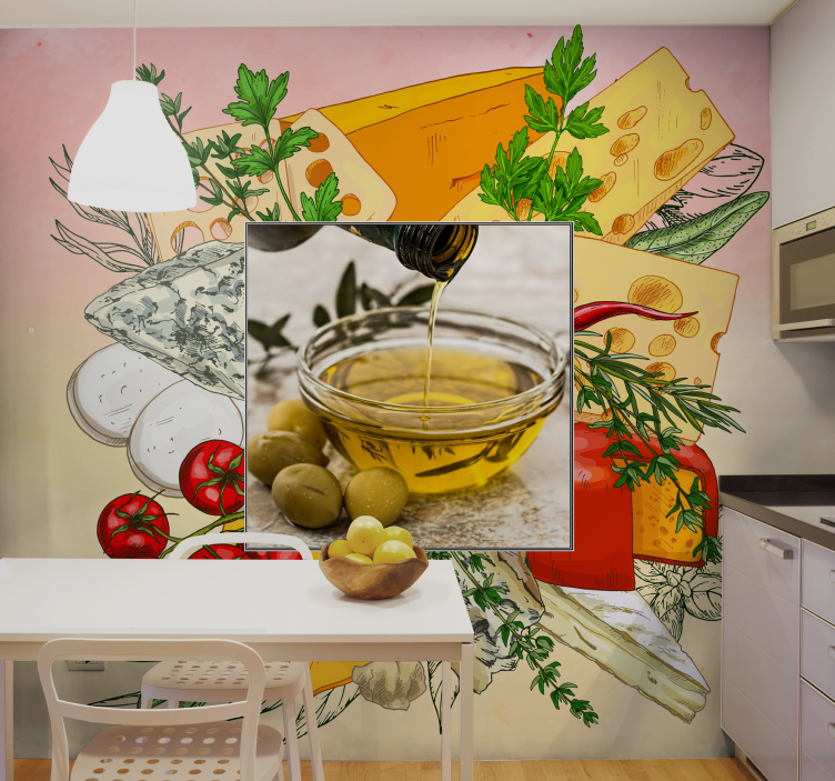 Cheese and Olive Medley kitchen wall mural - TenStickers