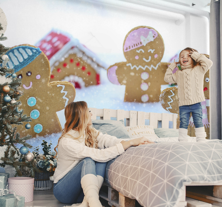 Christmas wall mural festive gingerbread scene - TenStickers