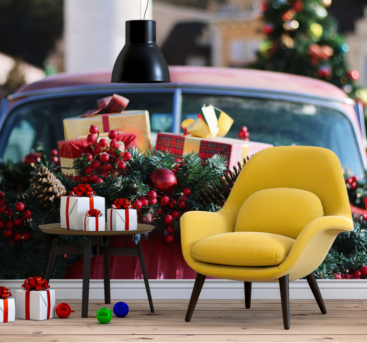 Christmas wall mural festive holiday gifts - TenStickers