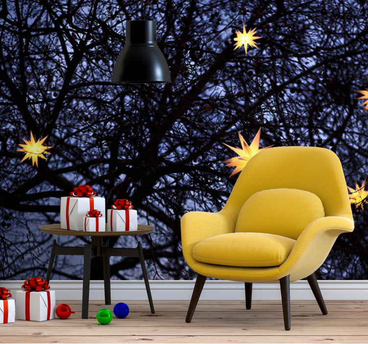 Christmas wall mural golden starry night - TenStickers