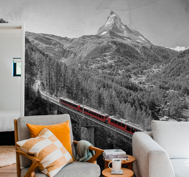 City wall mural charming mountain train - TenStickers