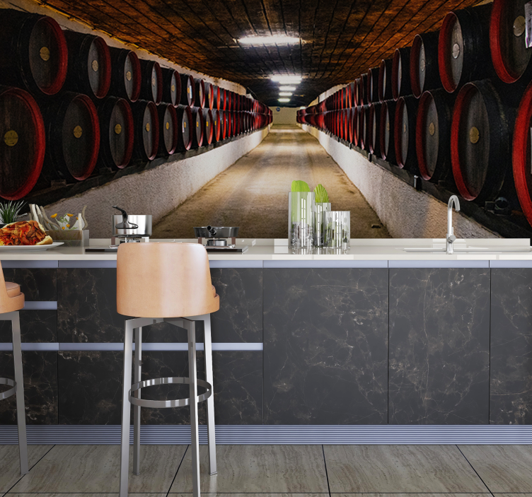 City wall mural wine barrel passageway - TenStickers