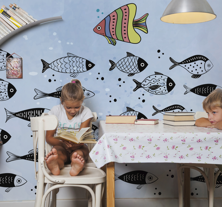 Dining room wall mural colorful fish showcase - TenStickers