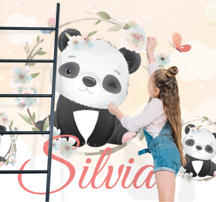 Cute animals panda with name Kids wall Murals - TenStickers