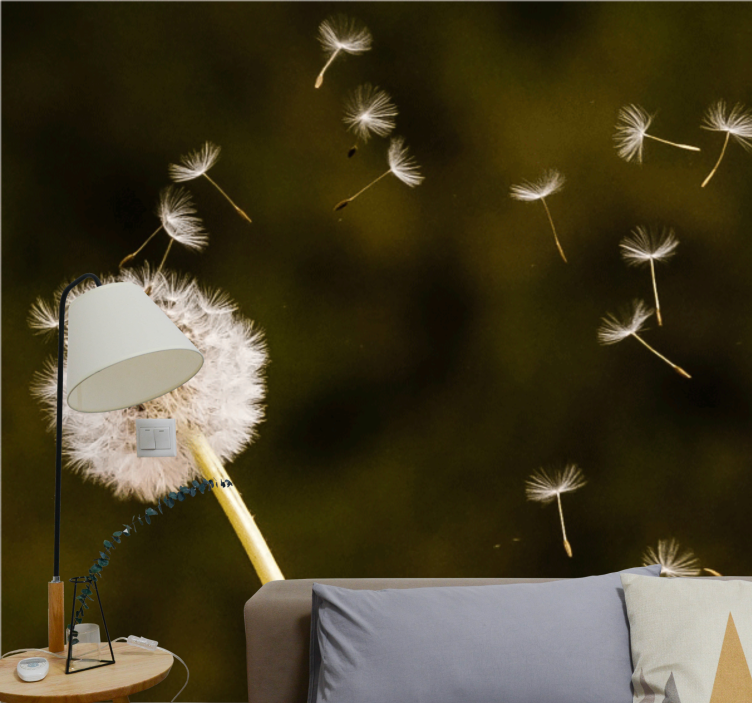 Dandelion wall mural floating seed puffs - TenStickers