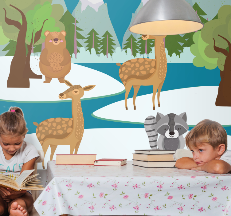Drawn forest animal scene kids wall mural - TenStickers