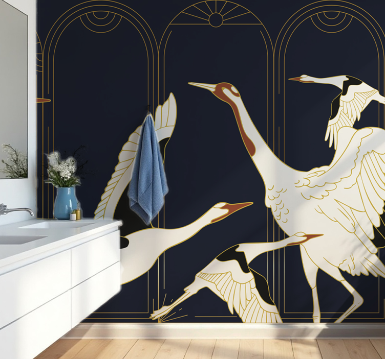 Elegant Crane bathroom wall mural - TenStickers